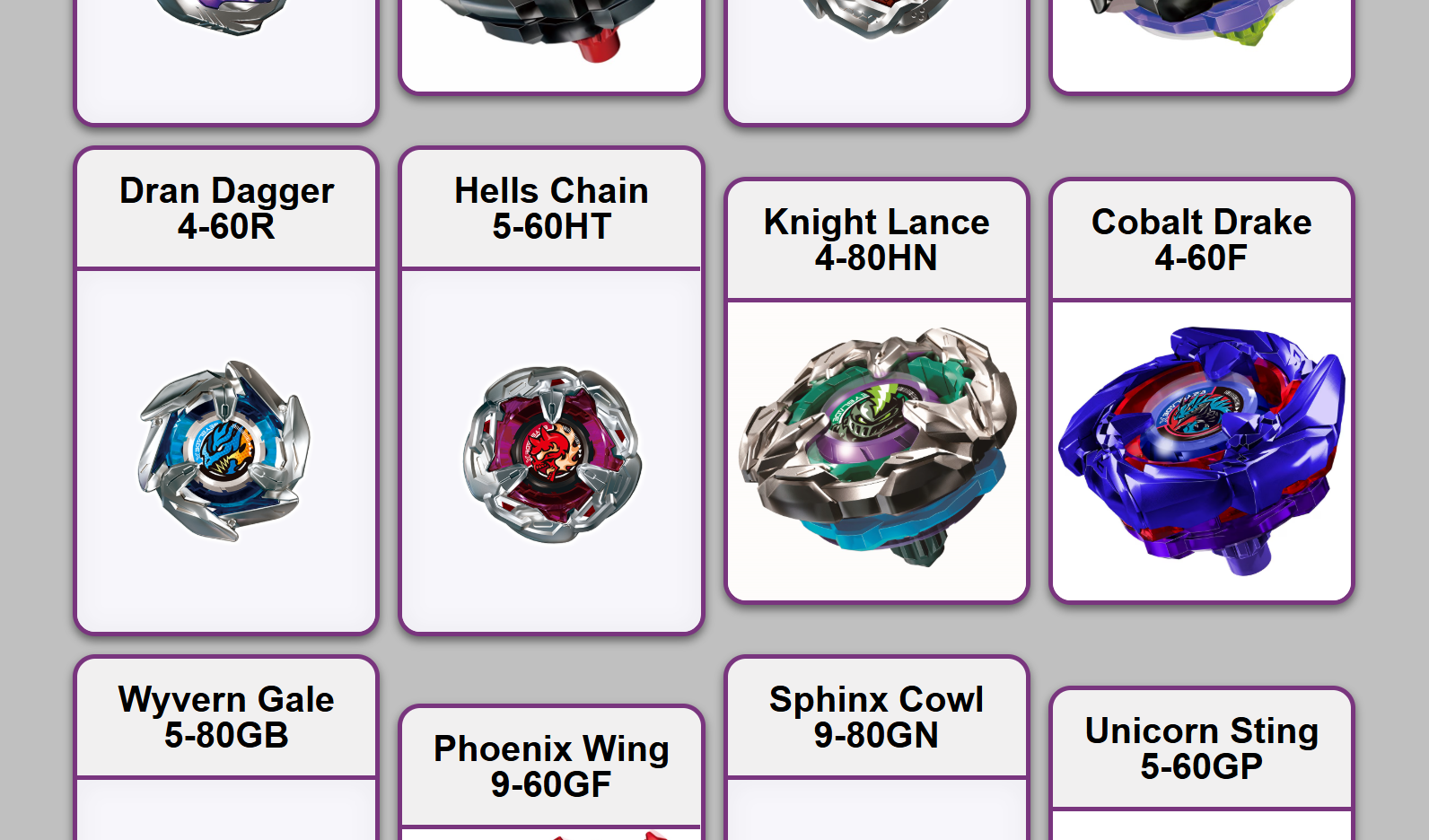 Screenshot of Beyblade Database Website